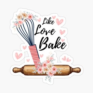 Floral Baking Love – Whisk & Rolling Pin Kitchen Art Sticker